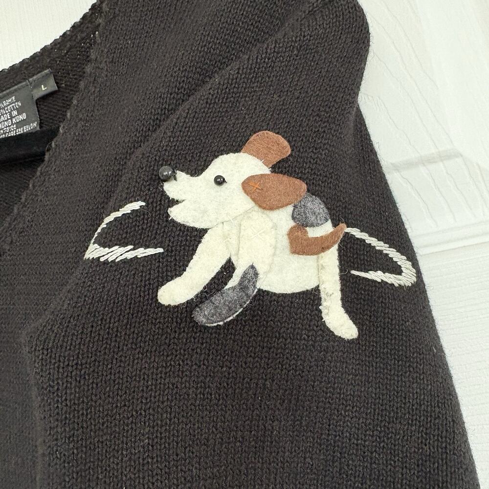 Vintage 1999 Michael Simon Dog Sweater Dress Black 3D Applique L Wearable Art - Picture 5 of 16